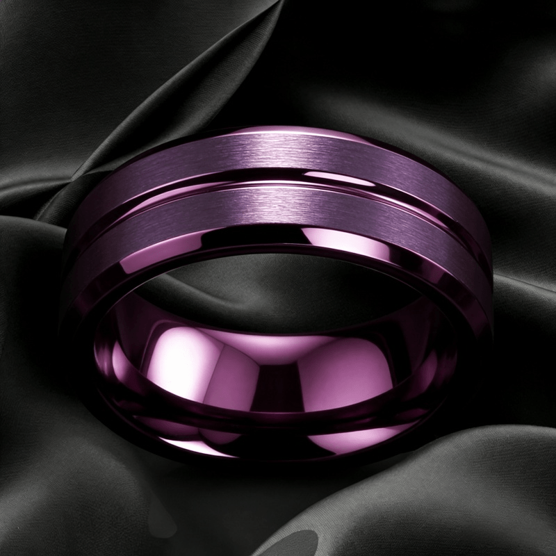 Stylish Purple Double-Groove Tungsten Ring
